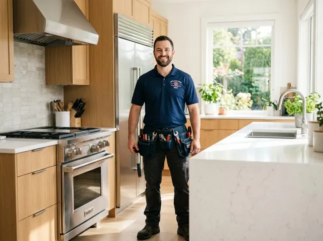 Appliance Repair Hero technician in a Burton, MI kitchen after an appliance repair